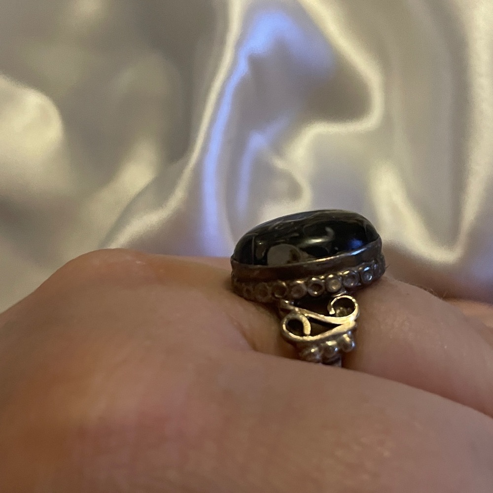 Fossil Stone Ring 8.5 Sterling Stamped 925 - Picture 3 of 6